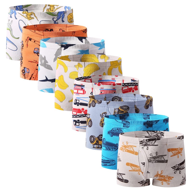 Taxzode Toddler Novelty Boxer Briefs Car Dinosaur Shark Underwear Boyshort Hipster Kids Boxer Briefs, 8-piece set-2-3T 3-4T 4-5T 5-6years 7-8years, 2-3T - Image 1